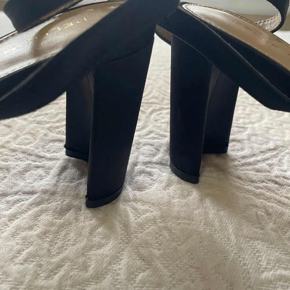 Pelle Moda Black Satin‎ Knot Bow Ankle Strap Block Heel Sandals Women's 6.5M